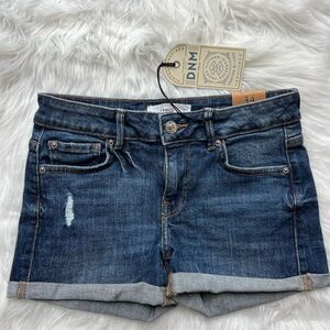 🆕 Mango Women's Vicky Blue Denim Shorts Size 2 Distressed Cuffed Hem